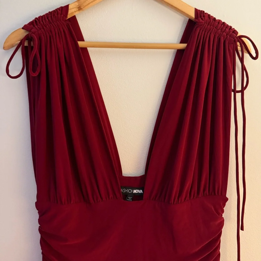 Fashion Nova Kaila Ruched Micro Mini Dress in Wine - Picture 5 of 11